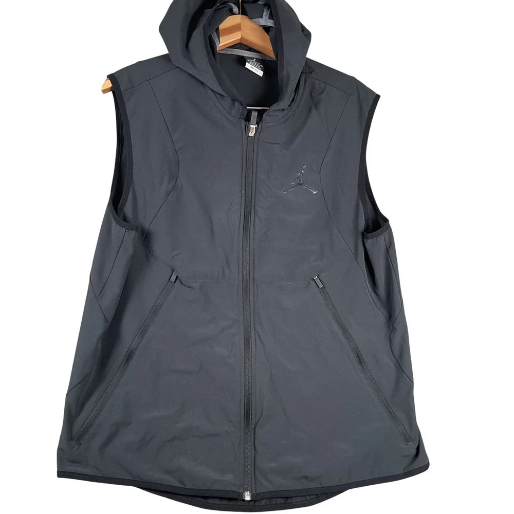 Jordan Dri-FIT Hooded Vest Mens Large Gray Full Zip Sleeveless Training Jacket